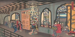 Étage supérieur de la maison de thé Gankiro à Yokohama, 4ème mois, 1860