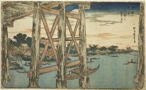 Crépuscule à la lune au pont de Ryogoku (Ryogoku no yoizuki), c.1831