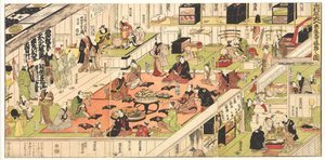 Une représentation à guichets fermés est célébrée en coulisses au théâtre kabuki Nakamura - Utagawa Kunisada