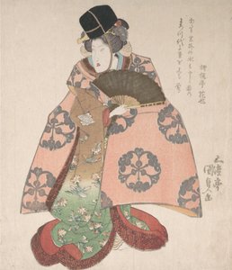 Acteur de Kabuki dans un rôle féminin avec un éventail - Utagawa Kunisada