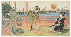 Shinmachi à Osaka : des courtisanes de haut rang se divertissent au restaurant Ukamuse, de la série « Restaurants célèbres dans les provinces » - Utagawa Kunisada