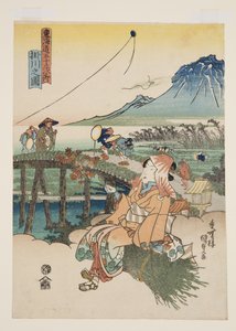 Vue de Kakegawa (Kakegawa no zu) (estampe sur bois en couleur)