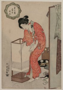 Femme éteignant une lumière (de la série Coutumes modernes : Givre sous les étoiles) - Utagawa Kunisada