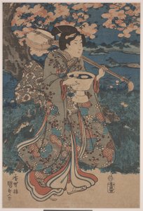 Aller à une fête de contemplation des cerisiers en fleurs - Utagawa Kunisada III