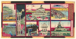 Huit vues modernes de lieux célèbres à Tokyo du Grand Japon (Dai Nippon Tokyo kaika meisho hakkei no zu) - Utagawa Kunisada II