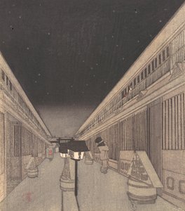 Rue principale de Yoshiwara par une nuit étoilée, 1852-64