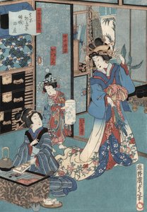 Estampe ukiyo-e de geisha avec hibachi par Kunisada II, vers 1860 - Utagawa Kunisada II