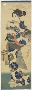 (Femme avec éventail et cage à grillons) - Utagawa Kuniyoshi