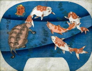 Poissons rouges ressemblant à des acteurs (Nitaka kingyo), c.1842