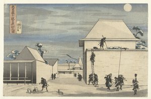 Attaque nocturne dans le onzième acte de la pièce Chushingura - Utagawa Kuniyoshi