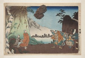 Nichiren et le rocher lévitant au mont Komuro le 28e jour du cinquième mois de 1274