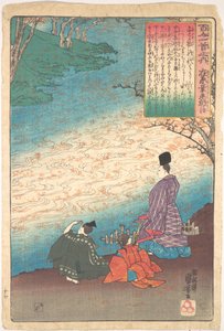Poète avec deux pages sur les rives du Tatsuta - Utagawa Kuniyoshi