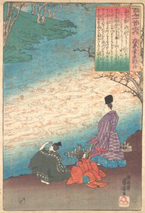 Poète avec Deux Pages sur les Rives du Tatsuta