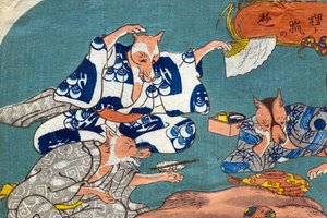Jeu de chien viverrin et de renard (Tanuki to kitsune no asobi), c.1842 - Utagawa Kuniyoshi