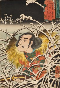 Gravure sur bois - Neige persistante à Ishiyama Ishiyama bosetsu, 19e siècle - Utagawa Kuniyoshi