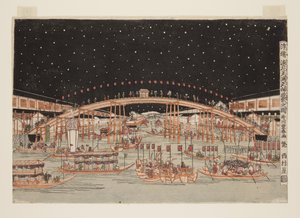 Le festival Tenma Tenjin la nuit à Osaka, une image en perspective
