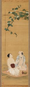 Profiter de la fraîcheur du soir sous une treille de gourdes - Utagawa Toyohiro