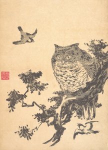 Hibou et deux hirondelles - Utagawa Toyohiro