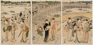 Pont Ryōgoku avec des personnages au premier plan