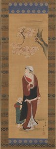 Femme et enfant sous un cerisier