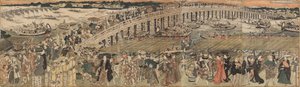 Se rafraîchir au pont Ryogoku à Edo, un pentaptyque (Edo Ryogoku suzumi no zu, gomai tsuzuki)