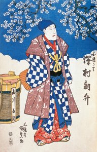Acteur japonais en kimono avec décor de fleurs de pommier