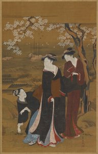 Trois femmes sous un cerisier en fleurs au bord de la mer, 1769-1825 - Utagawa Toyokuni I