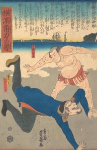 Sumo jetant un étranger, 1er mois, 1861 - Utagawa Yoshiiku