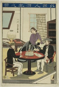 Étrangers buvant du vin - Utagawa Yoshikazu