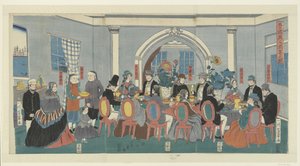 Cinq nationalités à un banquet (Gokokujin shuen no zu) - Utagawa Yoshikazu