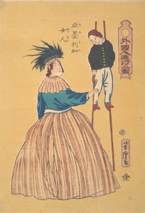 Femme américaine avec son enfant sur des échasses