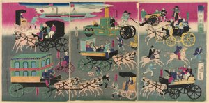 Véhicules dans les rues de Tokyo - Utagawa Yoshitora