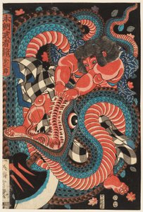 Kintarō luttant avec un serpent - Utagawa Yoshituya