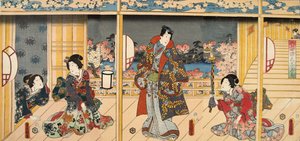 Scène du Genji monogatari (Conte de Genji) par Murasaki Shibuku (né en 978) c. 1860