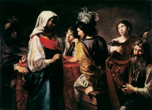 La Diseuse de bonne aventure. Peinture de Jean Valentin de Boulogne (1594-1632) Dim. 125 x 175 cm Paris, Musée du Louvre