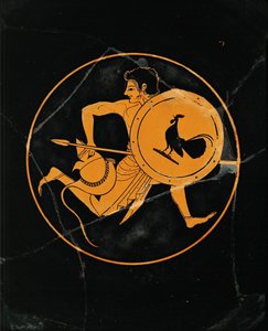 Hoplite courant, avec bouclier, lance et casque ...