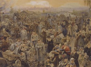 Le retrait des troupes russes de Moscou en 1812, 1907 - Vasili Petrovich Lebedev