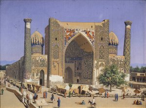 La madrasa Sherdar sur la place du Registan à Samarcande, 1869-1870