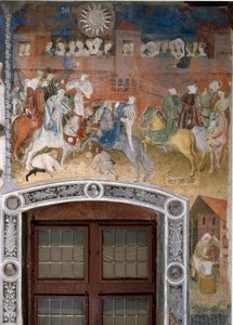 Mois de février : tournoi de chevaliers avec spectateurs. Restauré par Marcello Fogolino vers 1535.