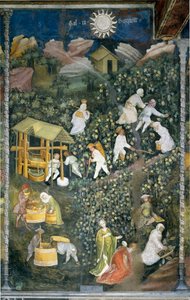 Octobre : scène de vendange, récolte des raisins et préparation du moût - Venceslao Maestro