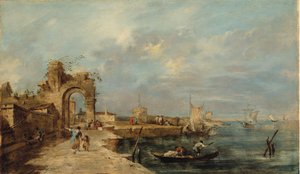 Caprice, avec arche en ruine et port de mer