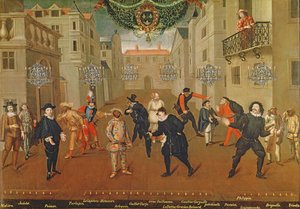 Comédiens italiens et français jouant dans des farces, 1670