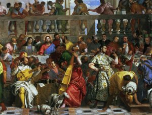 Les Noces de Cana, détail des musiciens et des chiens (détail)