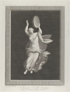 Une bacchante partiellement nue jouant du tambourin