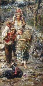 Enfants avec des Dindes