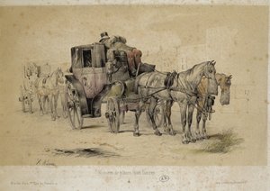 Voitures appelées fiacres - Lithographie par Adam, v.1840 - Victor Adam