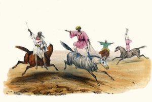 La voltige, par des Bédouins. Dans « Album Grotesque, Choix de Types Remarquables », illustrations par Victor Adam, Paris, vers 1850 - Victor Adam
