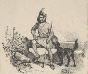 Homme assis avec un chien, milieu du 19ème siècle - Victor Adam