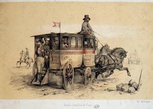 Omnibus parisien - Lithographie par Adam, vers 1840 - Victor Adam
