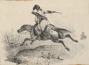 Soldat sur un cheval au galop, milieu du 19ème siècle